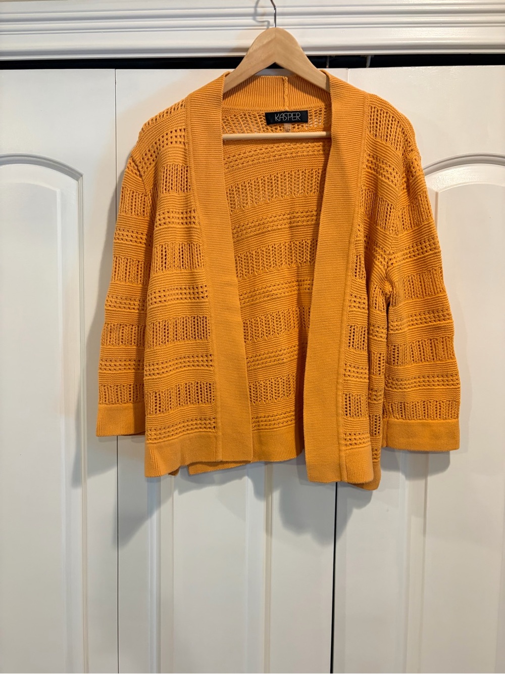 Kasper Open-Front Golden Yellow Knit Cardigan
